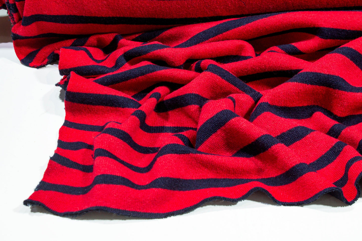 Red and Navy Striped Wool Jersey - Prime Fabrics