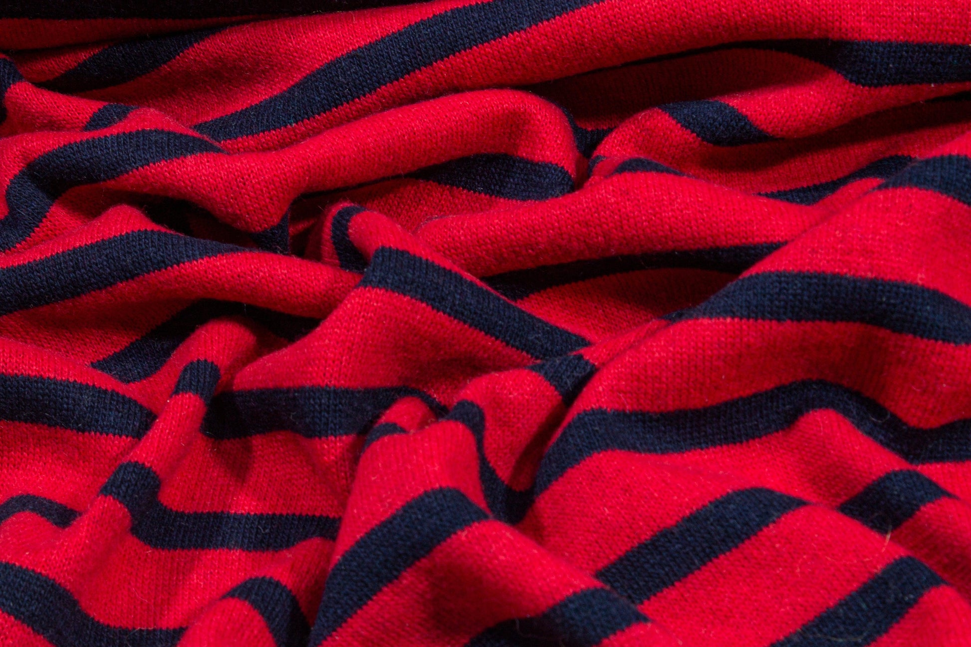 Red and Navy Striped Wool Jersey - Prime Fabrics