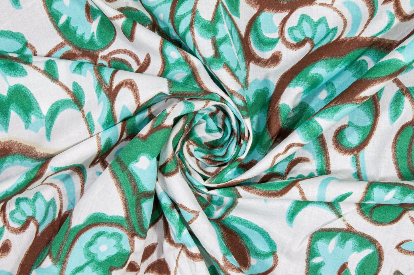 Floral Cotton Voile - Green, Brown, White - Prime Fabrics