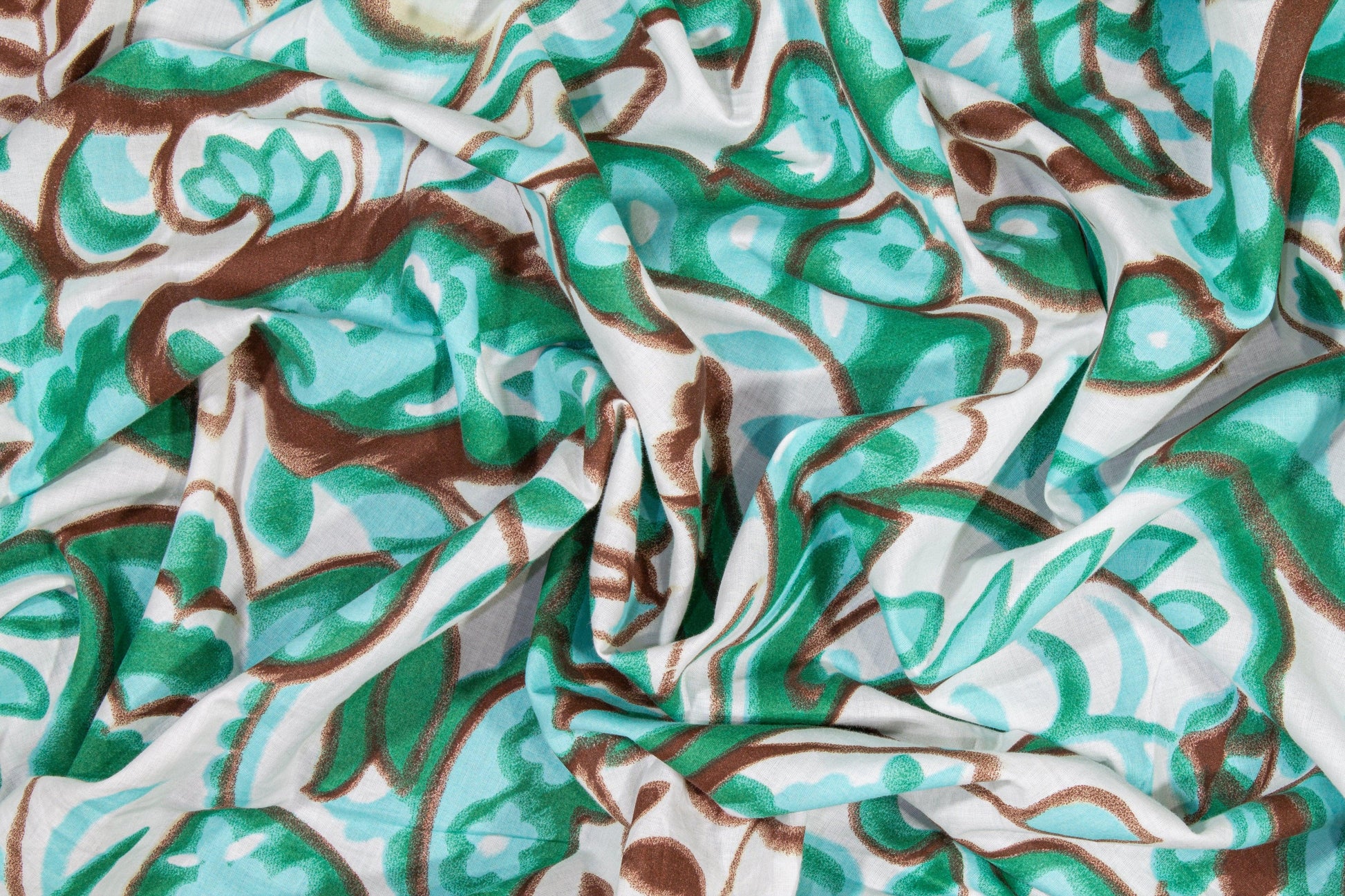 Floral Cotton Voile - Green, Brown, White - Prime Fabrics