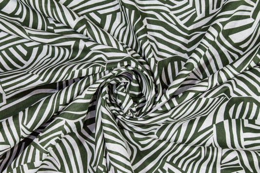 Abstract Zebra Print Cotton Voile - Green and White - Prime Fabrics