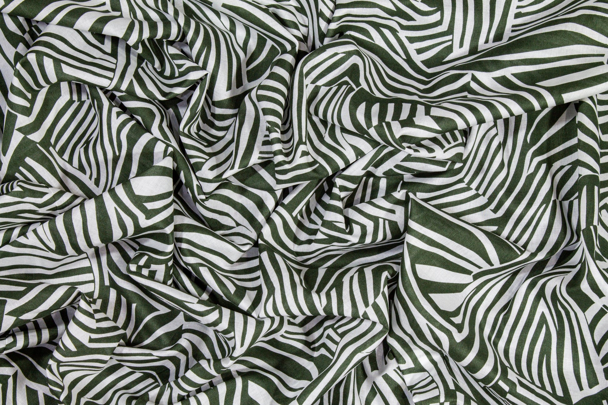 Abstract Zebra Print Cotton Voile - Green and White - Prime Fabrics