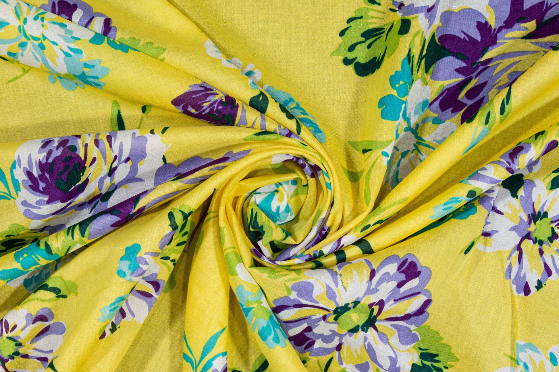 Floral Cotton Voile - Yellow, Blue, Purple - Prime Fabrics