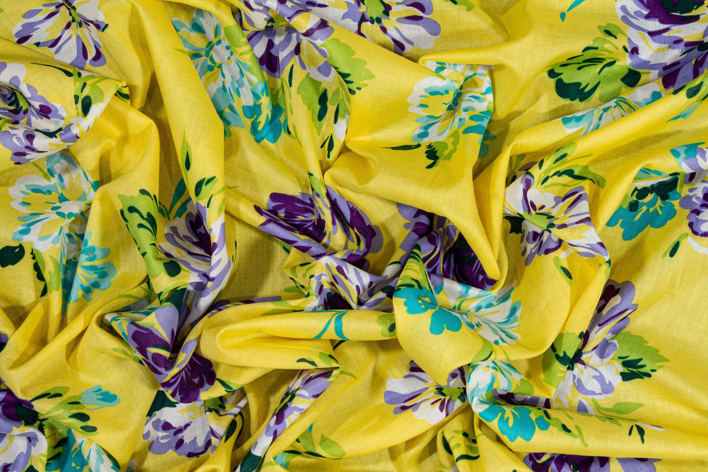 Floral Cotton Voile - Yellow, Blue, Purple - Prime Fabrics
