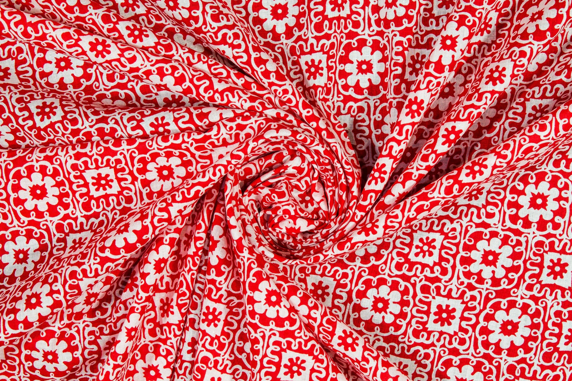 Floral Cotton Voile - Red and White - Prime Fabrics