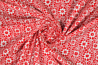 Floral Cotton Voile - Red and White - Prime Fabrics