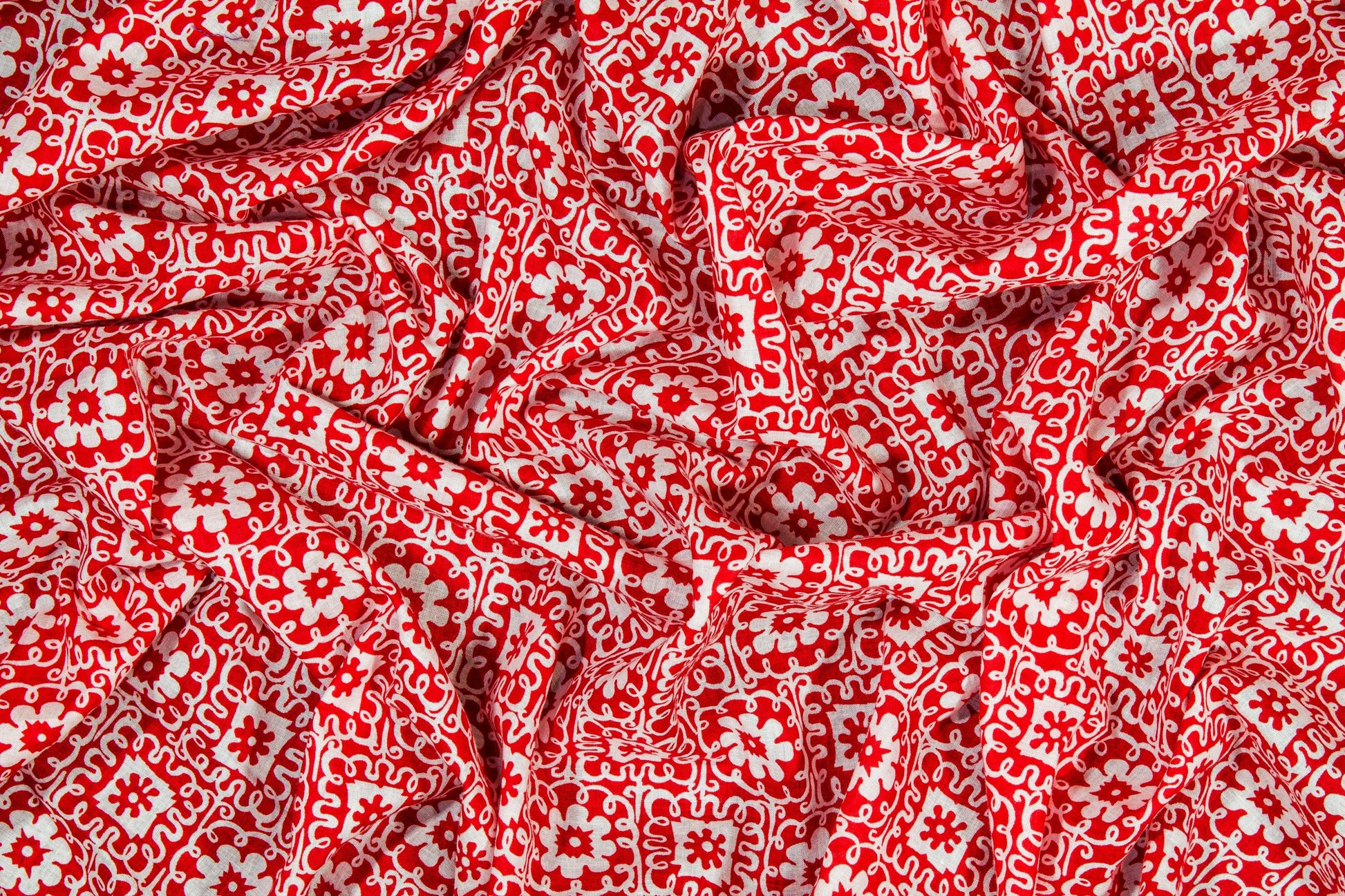 Floral Cotton Voile - Red and White - Prime Fabrics