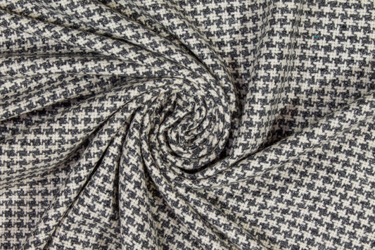 Gray and Off White Houndstooth Wool Tweed - Prime Fabrics