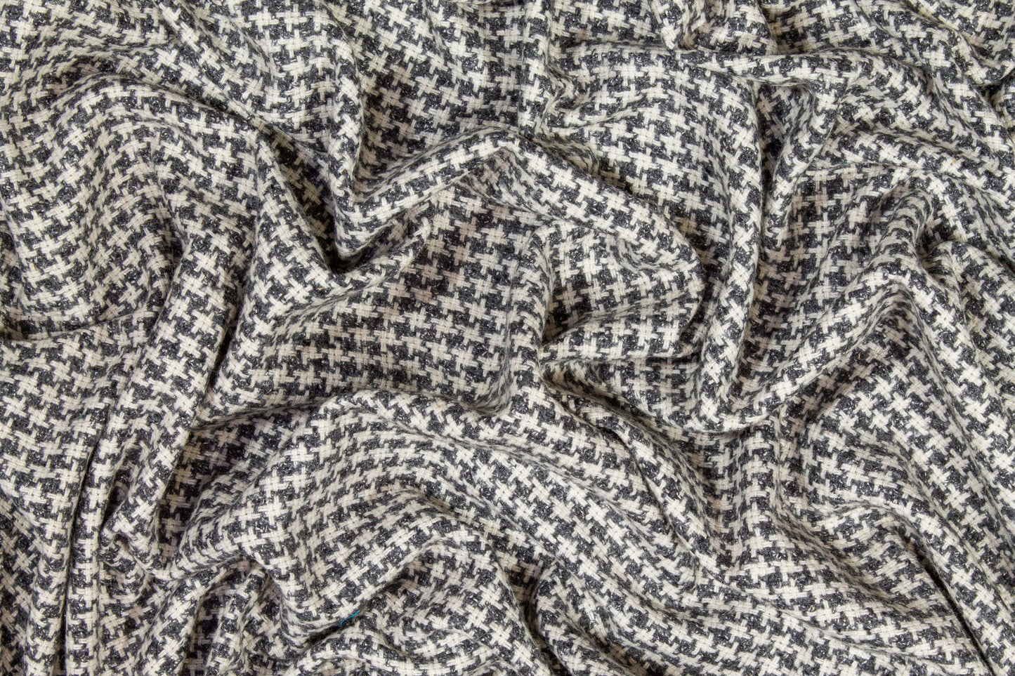 Gray and Off White Houndstooth Wool Tweed - Prime Fabrics