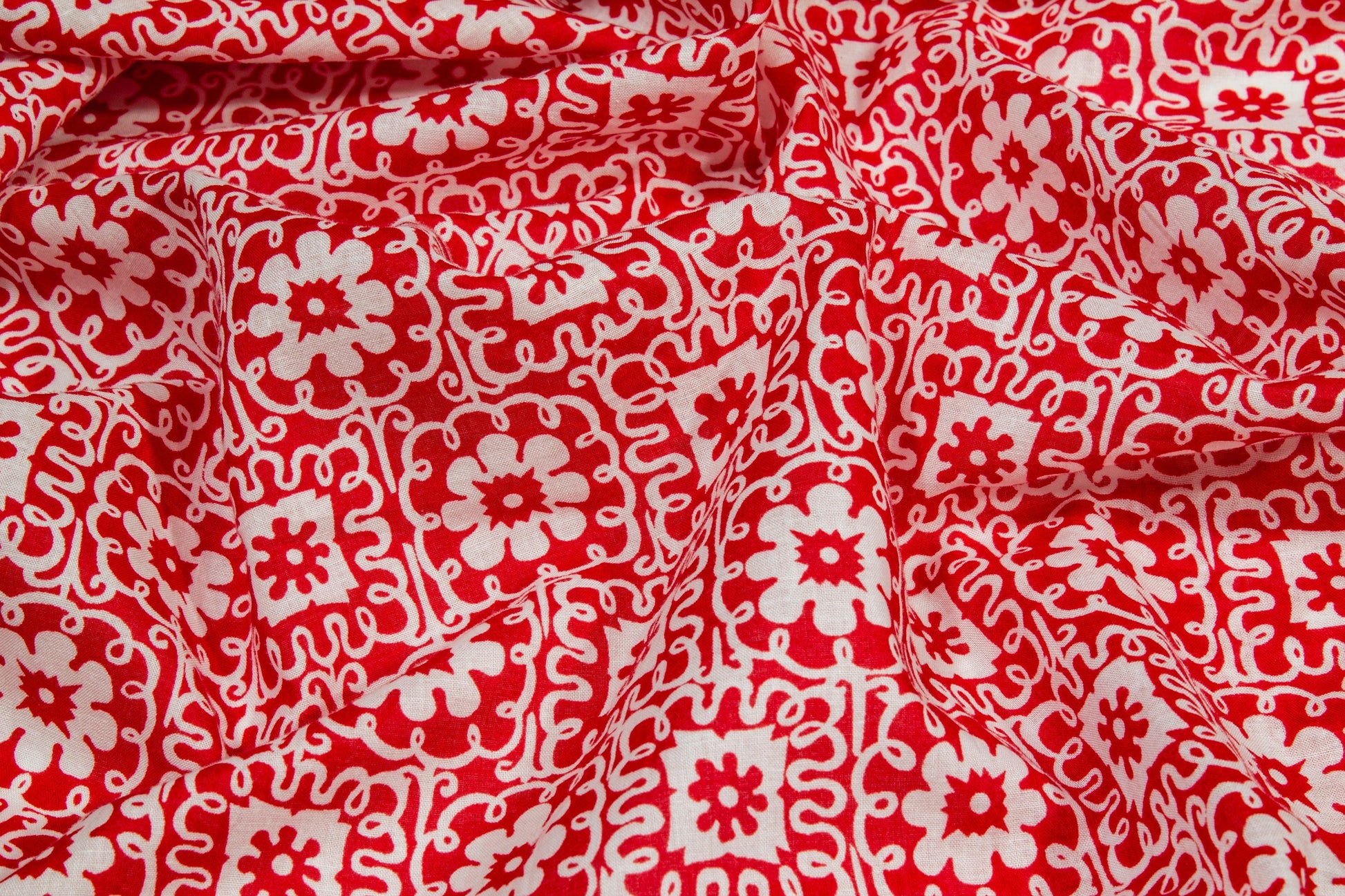Floral Cotton Voile - Red and White - Prime Fabrics