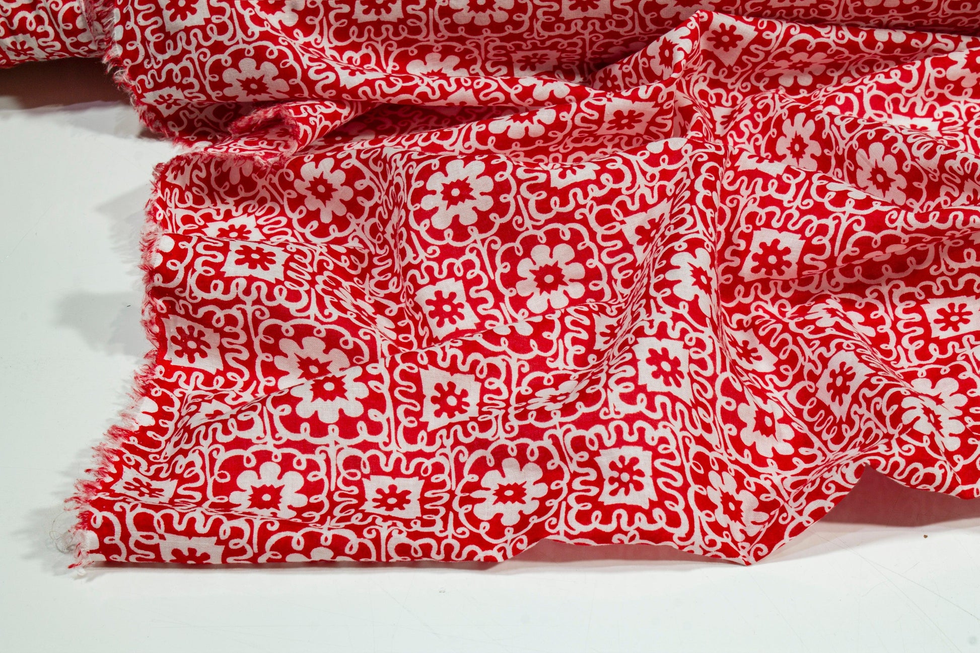 Floral Cotton Voile - Red and White - Prime Fabrics
