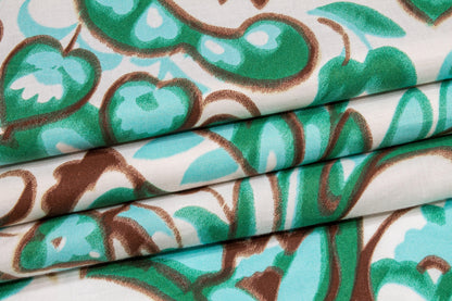 Floral Cotton Voile - Green, Brown, White - Prime Fabrics