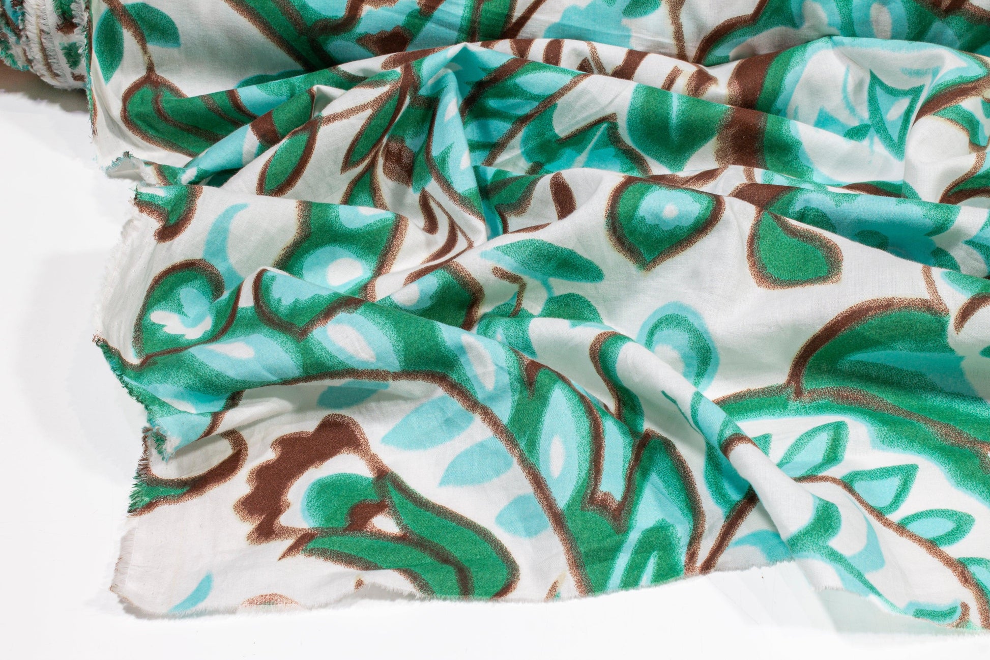 Floral Cotton Voile - Green, Brown, White - Prime Fabrics
