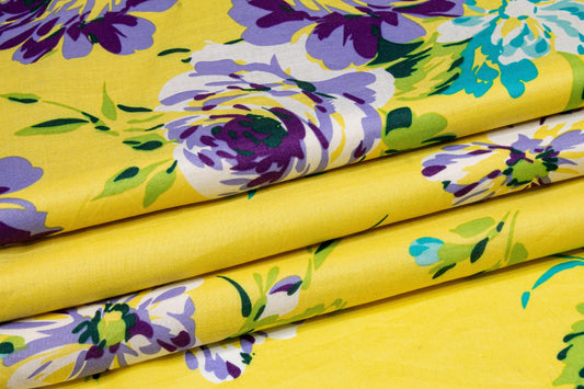 Floral Cotton Voile - Yellow, Blue, Purple - Prime Fabrics