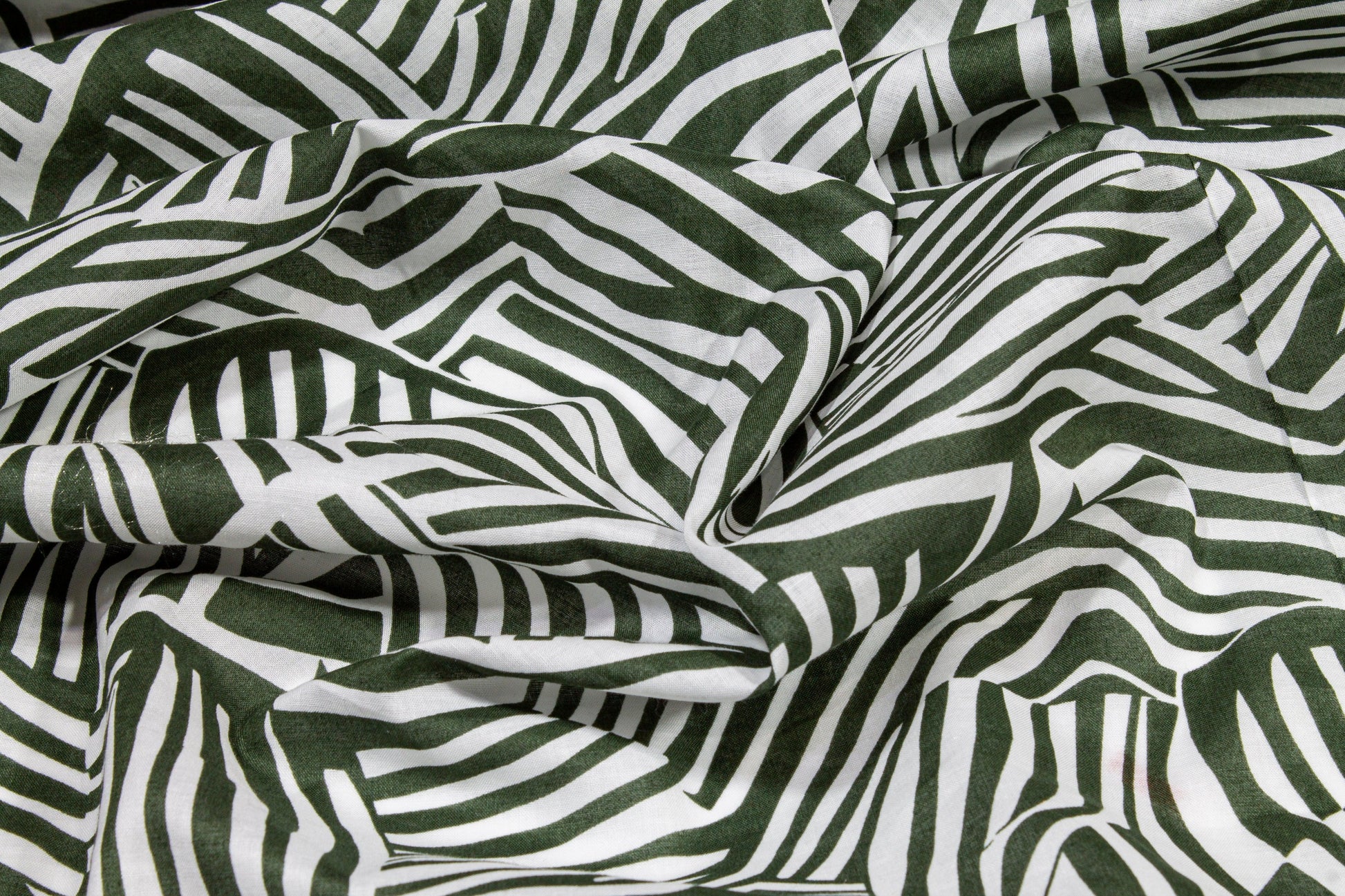 Abstract Zebra Print Cotton Voile - Green and White - Prime Fabrics