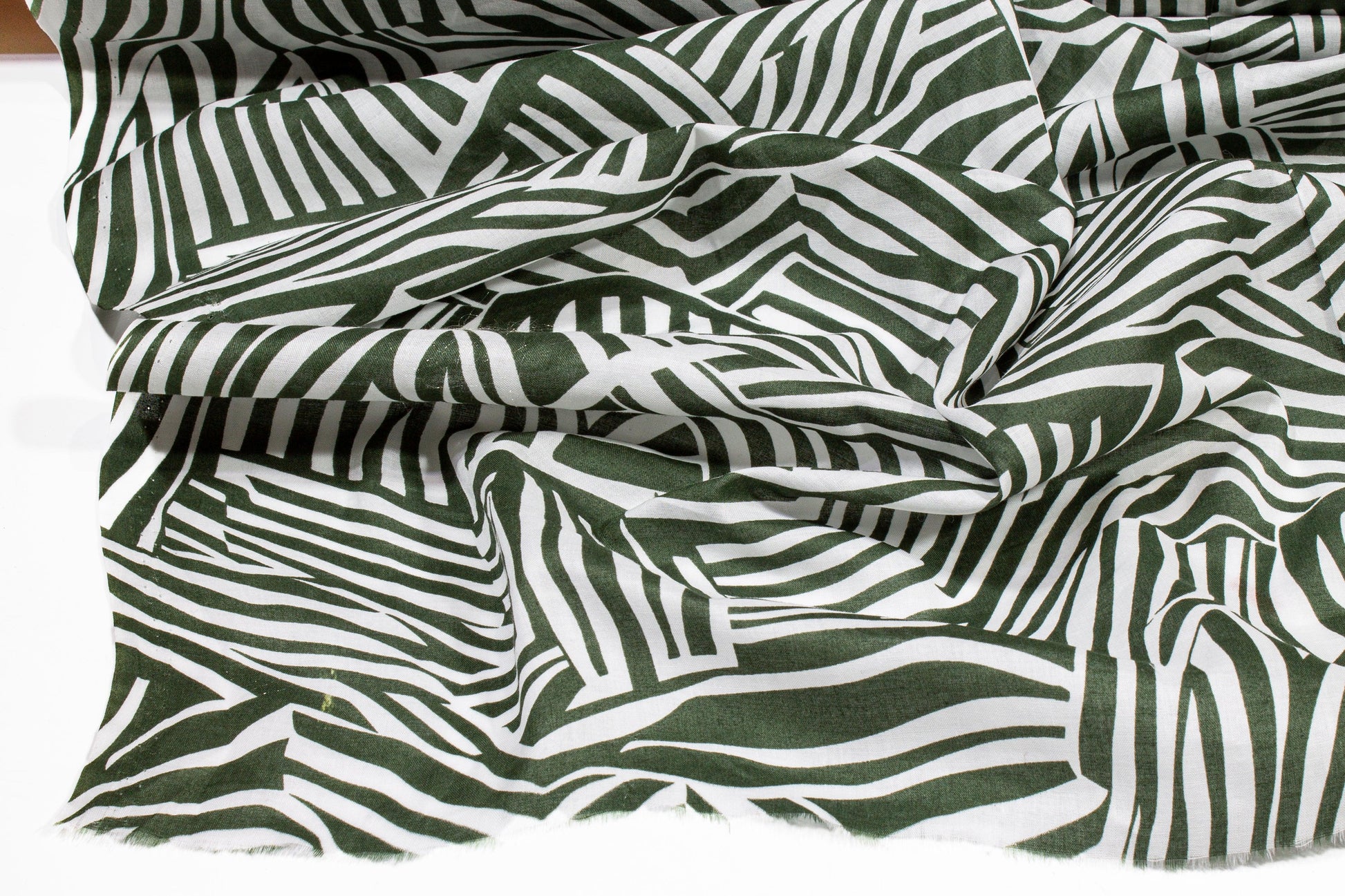 Abstract Zebra Print Cotton Voile - Green and White - Prime Fabrics