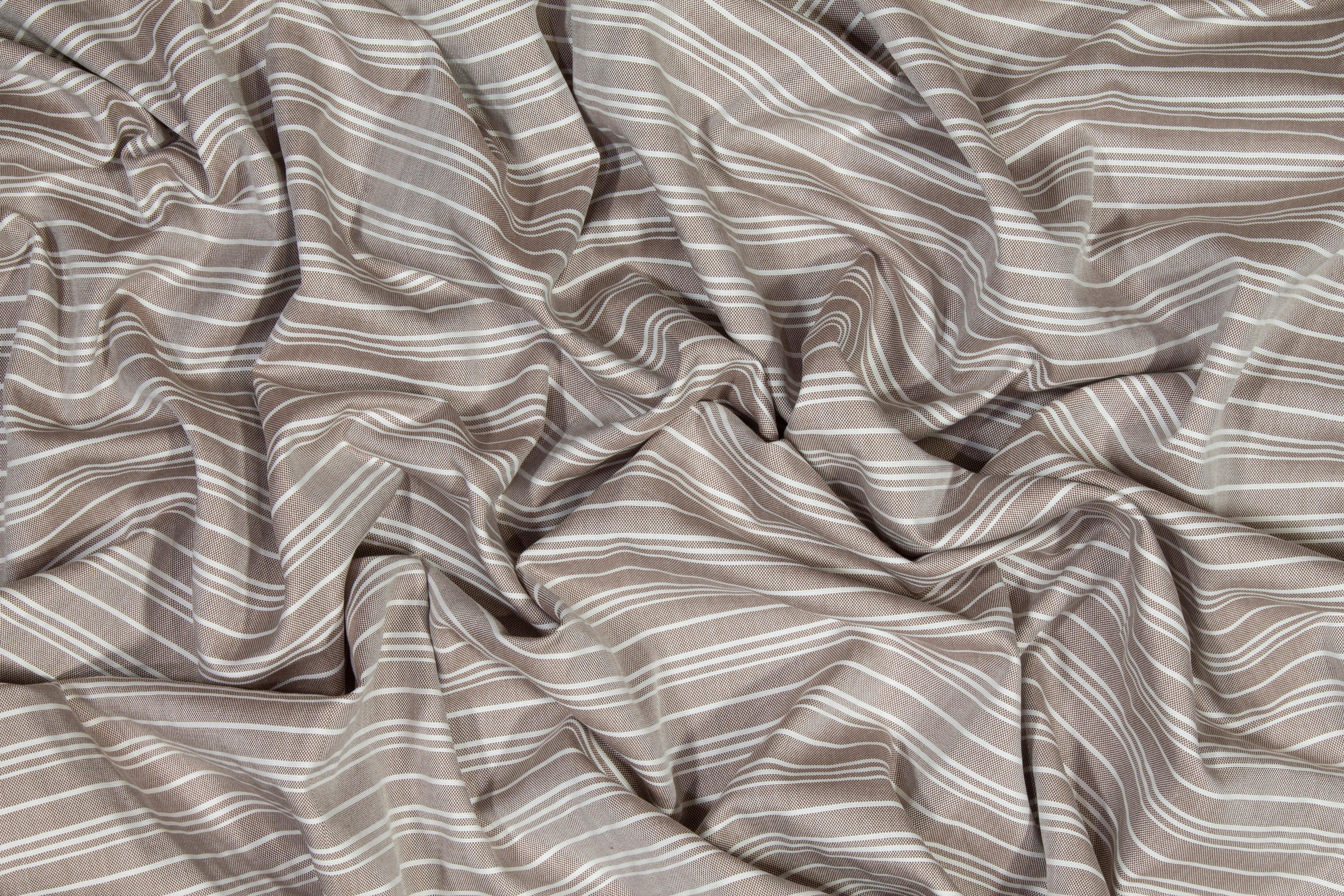 Striped Cotton Shirting - Brown and White - Prime Fabrics