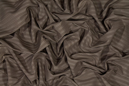Striped Poly Cotton Shirting - Gray-Brown - Prime Fabrics