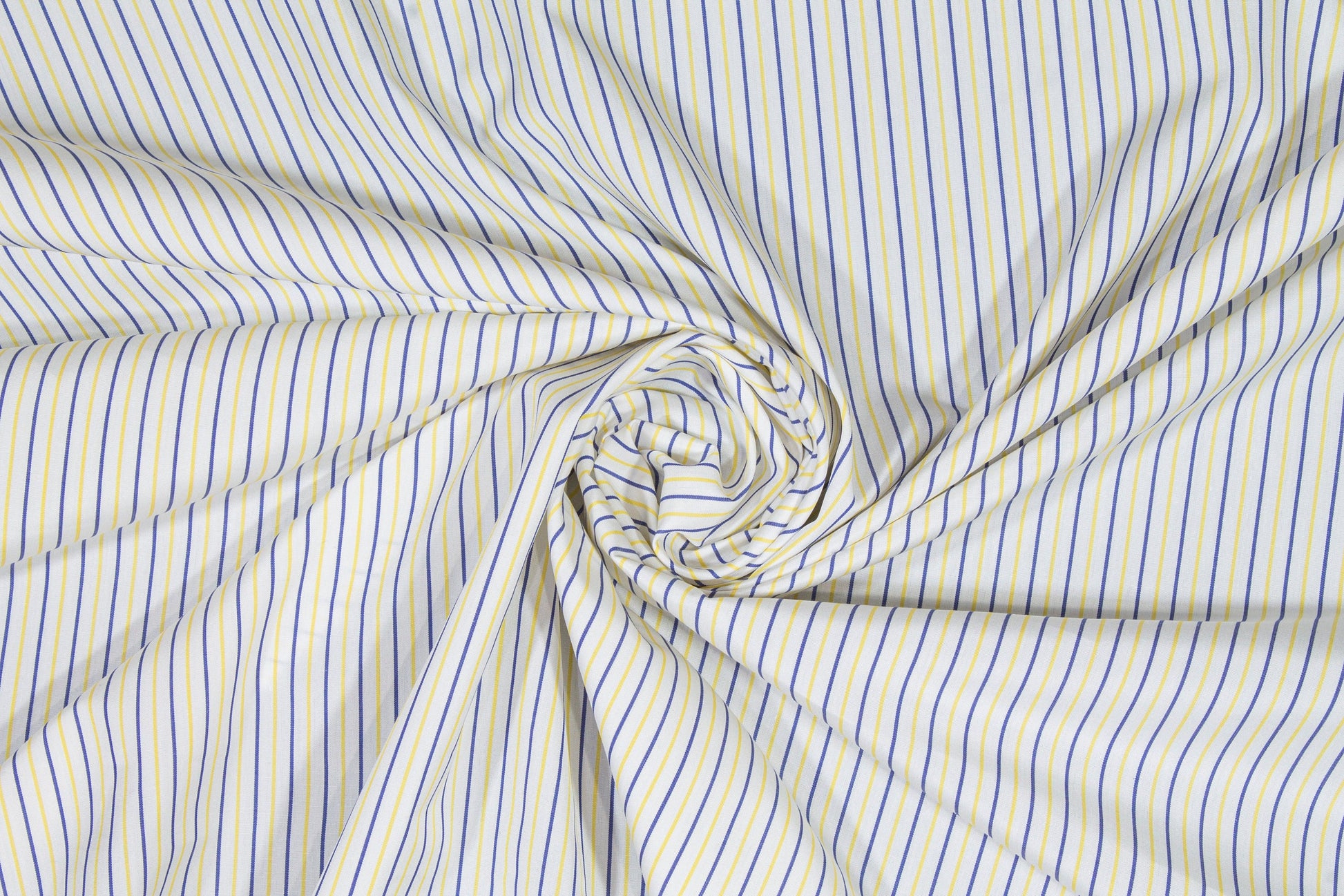 Striped Cotton Shirting - Blue, Yellow, White - Prime Fabrics