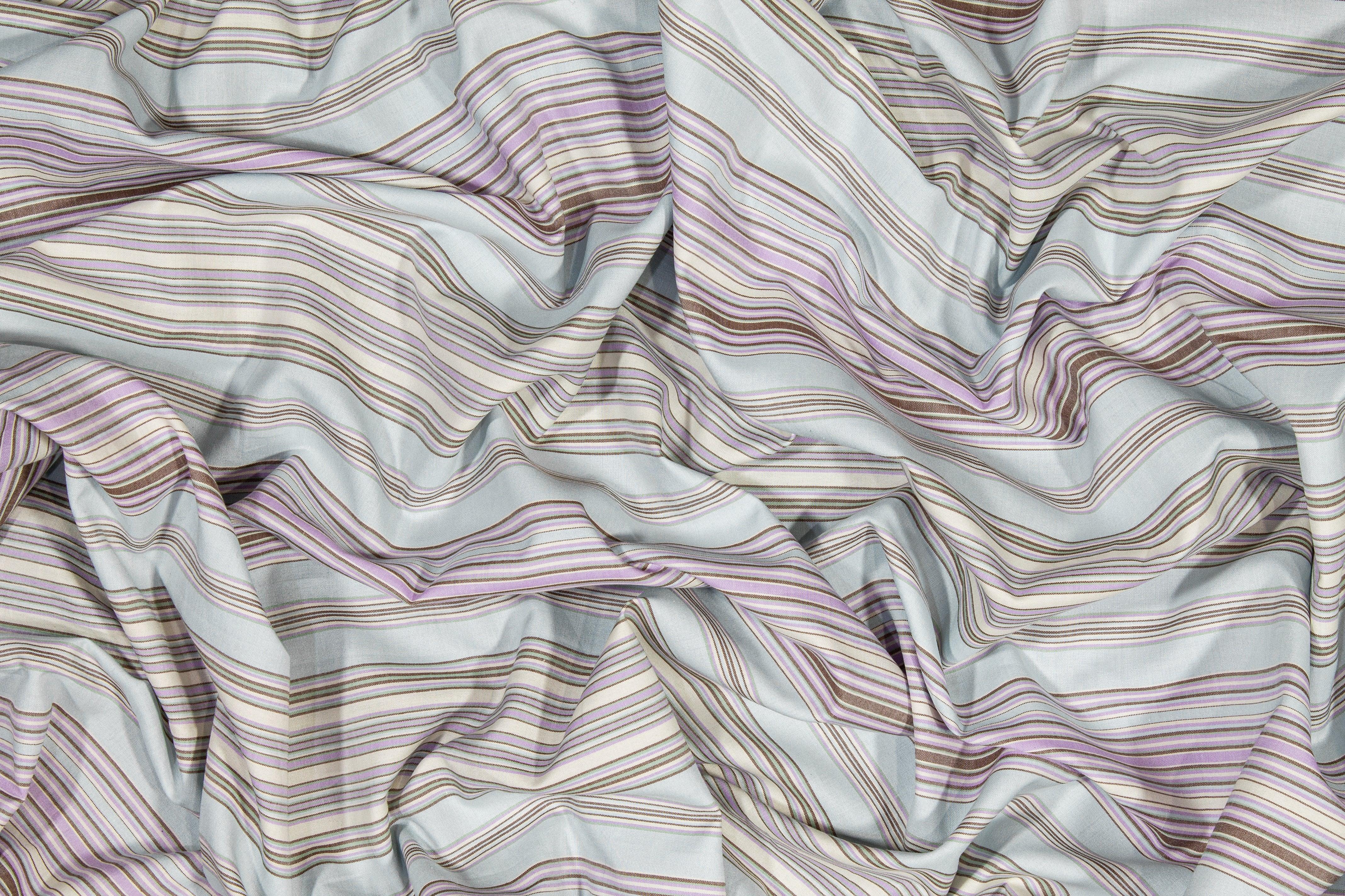 Striped Cotton Shirting - Blue, Purple, White - Prime Fabrics