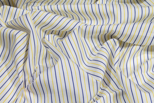 Striped Cotton Shirting - Blue, Yellow, White - Prime Fabrics