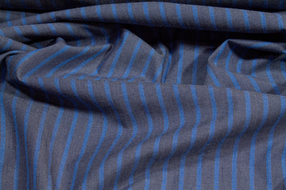 Striped Poly Cotton Shirting - Blue and Gray - Prime Fabrics