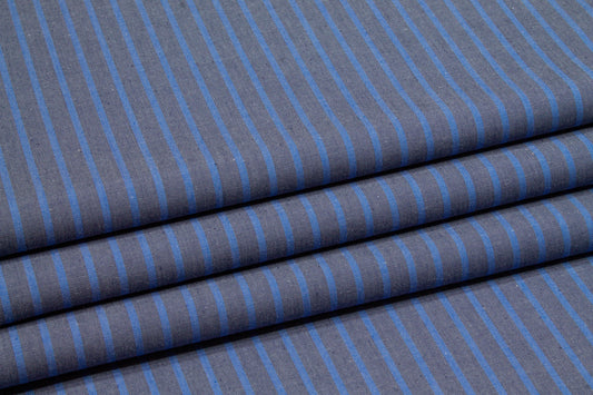 Striped Poly Cotton Shirting - Blue and Gray - Prime Fabrics