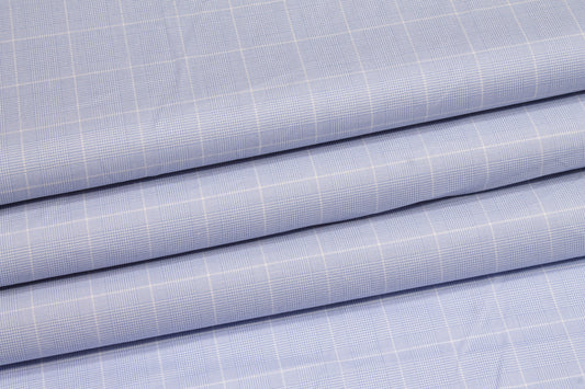 Glen Check Cotton Shirting - Blue Purple - Prime Fabrics