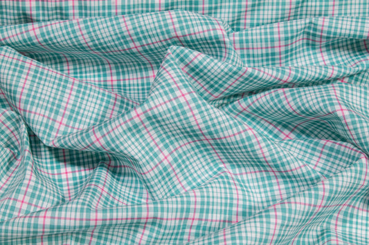 Plaid Cotton Shirting - Green, Pink, White - Prime Fabrics