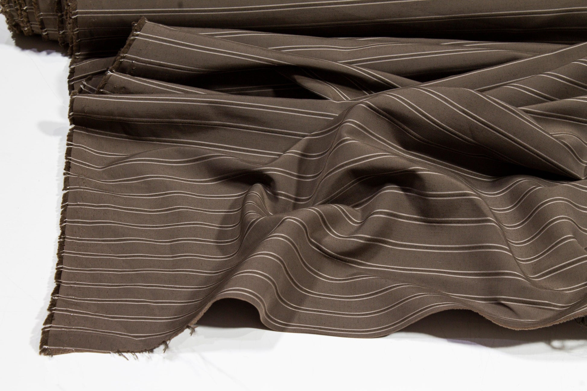 Striped Poly Cotton Shirting - Gray-Brown - Prime Fabrics
