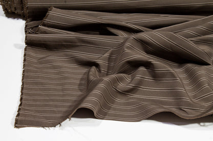 Striped Poly Cotton Shirting - Gray-Brown - Prime Fabrics