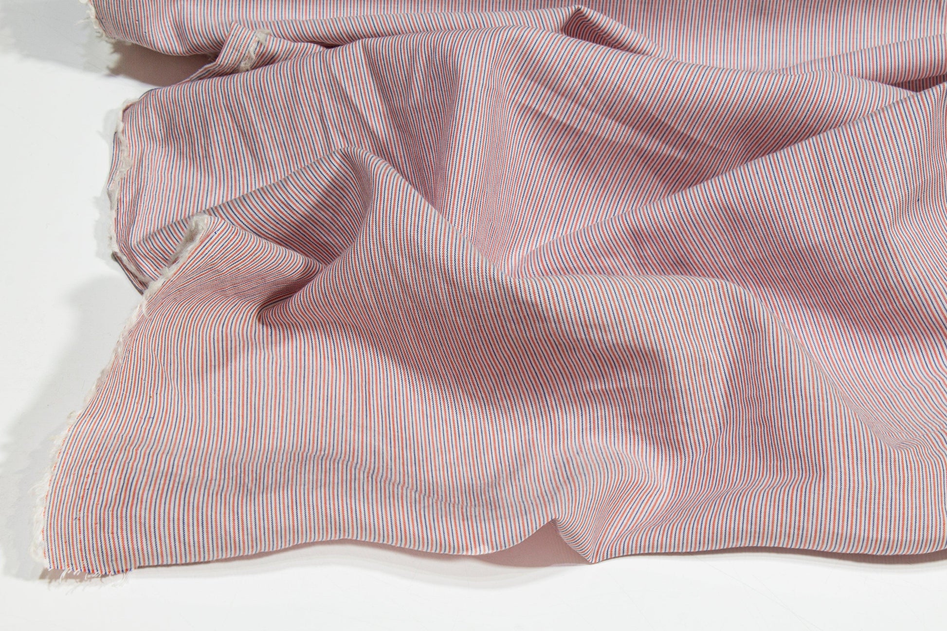 Pin Striped Cotton Voile - Orange and Blue - Prime Fabrics