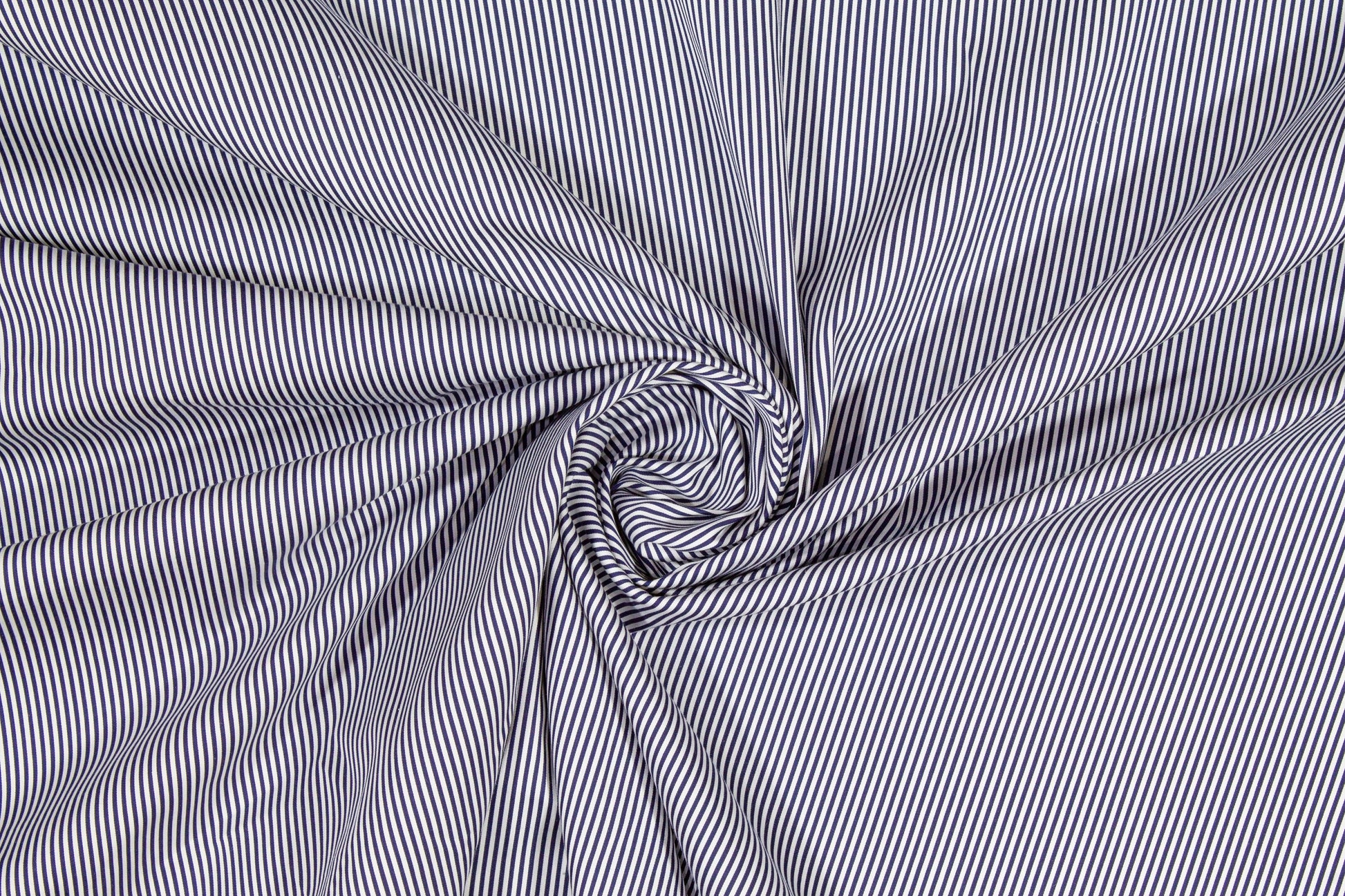 Striped Cotton Stretch Shirting - Navy and White - Prime Fabrics