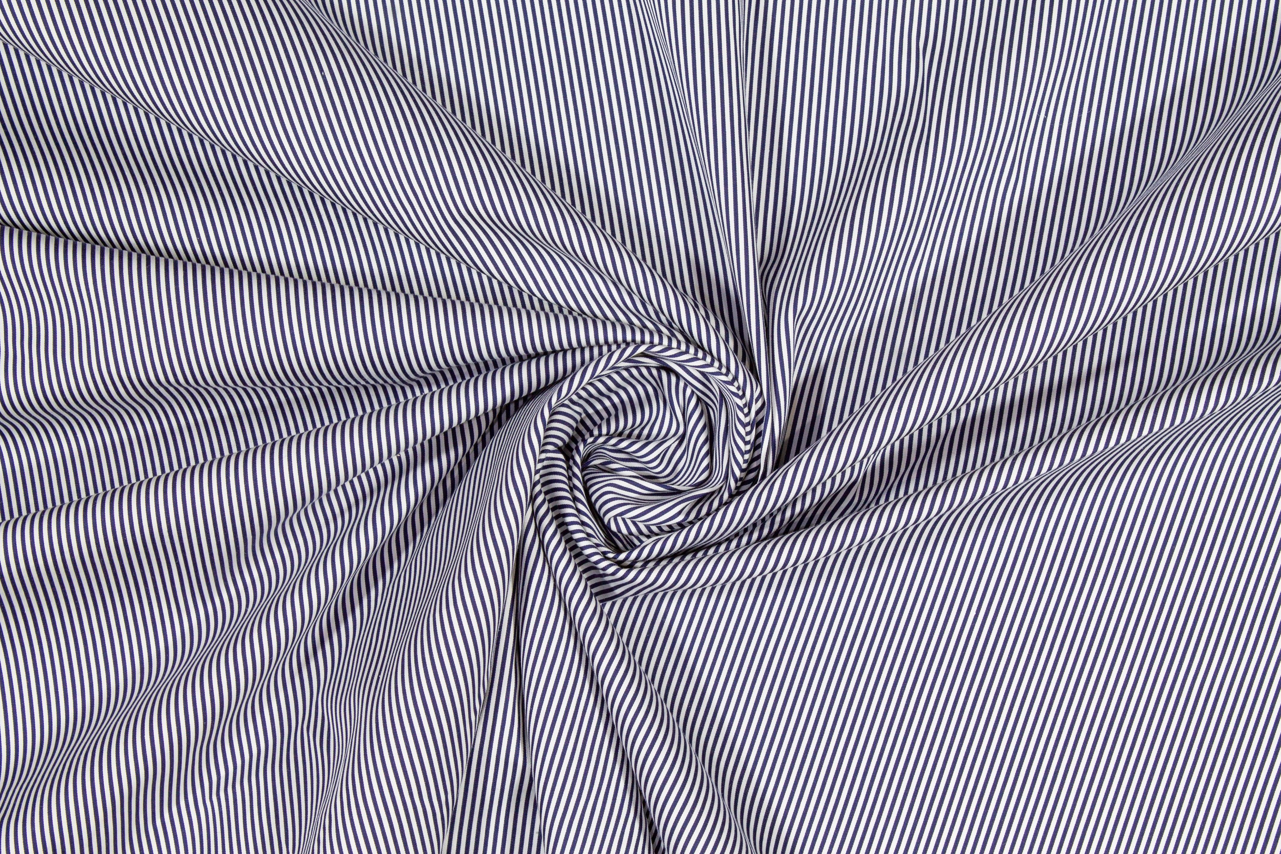 Striped Cotton Stretch Shirting - Navy and White - Prime Fabrics