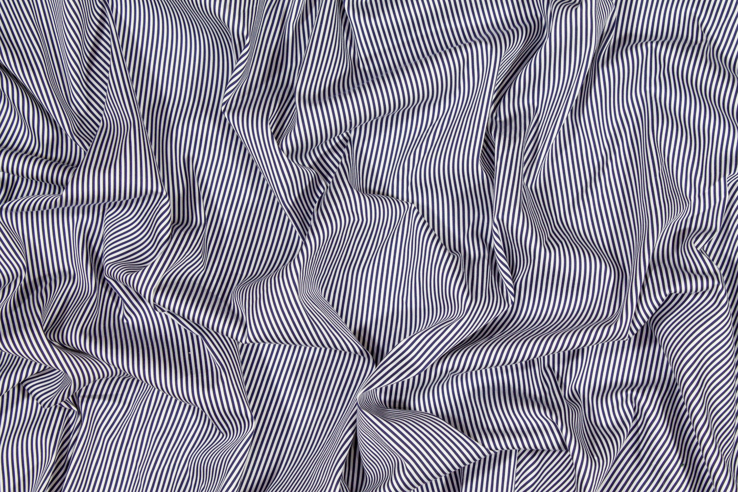 Striped Cotton Stretch Shirting - Navy and White - Prime Fabrics