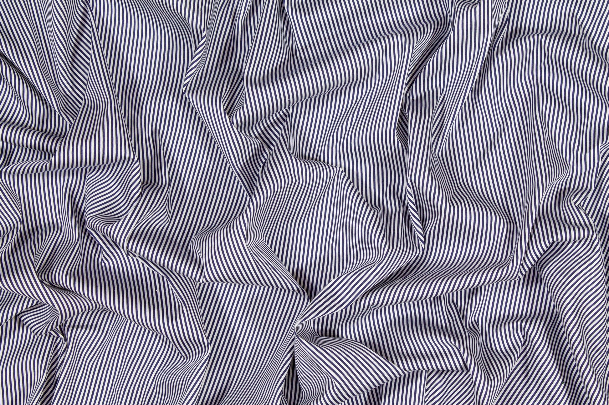 Striped Cotton Stretch Shirting - Navy and White - Prime Fabrics