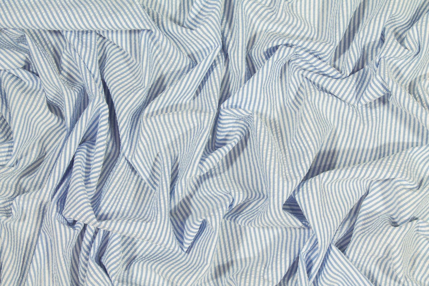 Striped Seersucker Cotton - Blue and White - Prime Fabrics