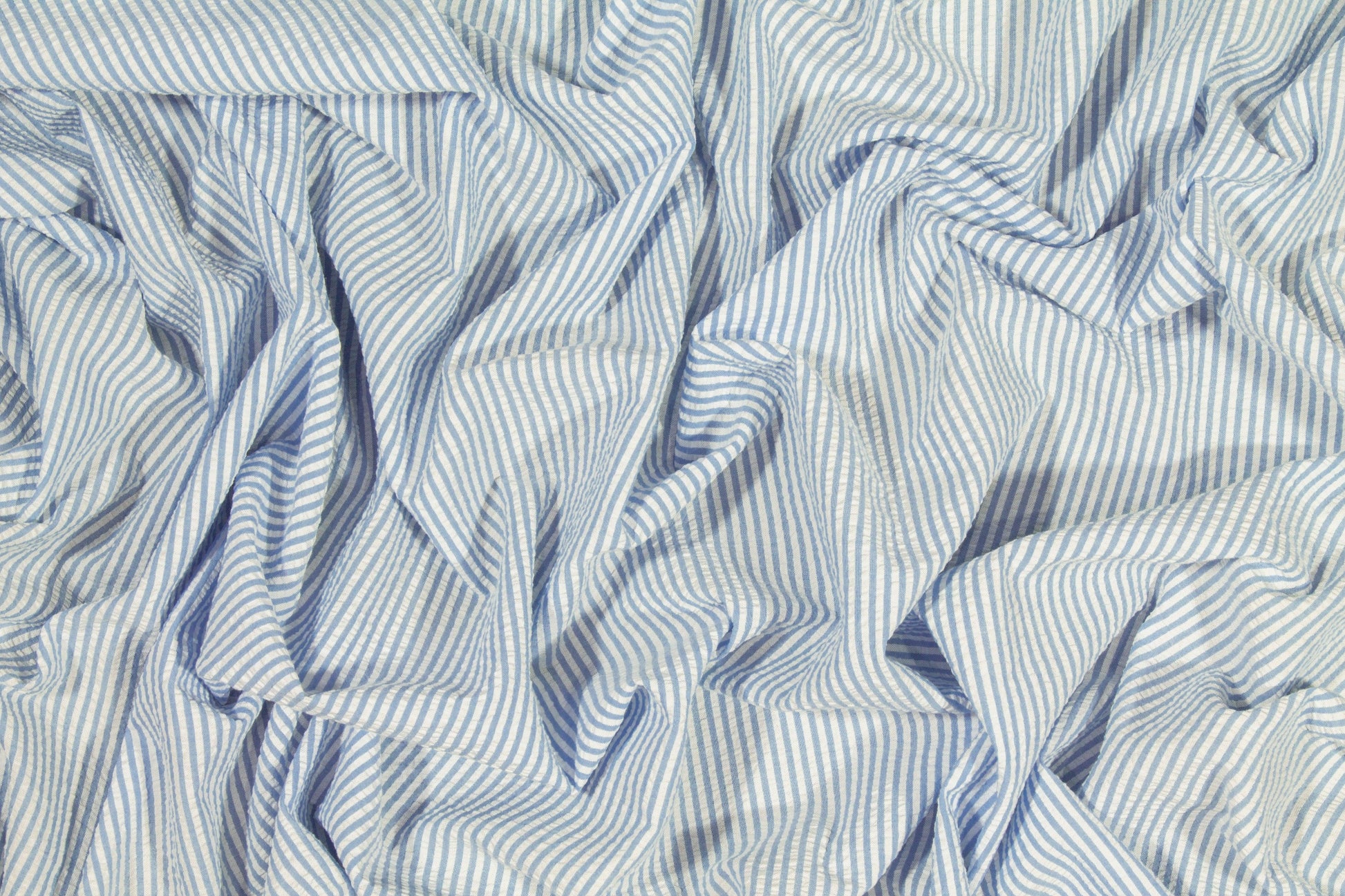 Striped Seersucker Cotton - Blue and White - Prime Fabrics