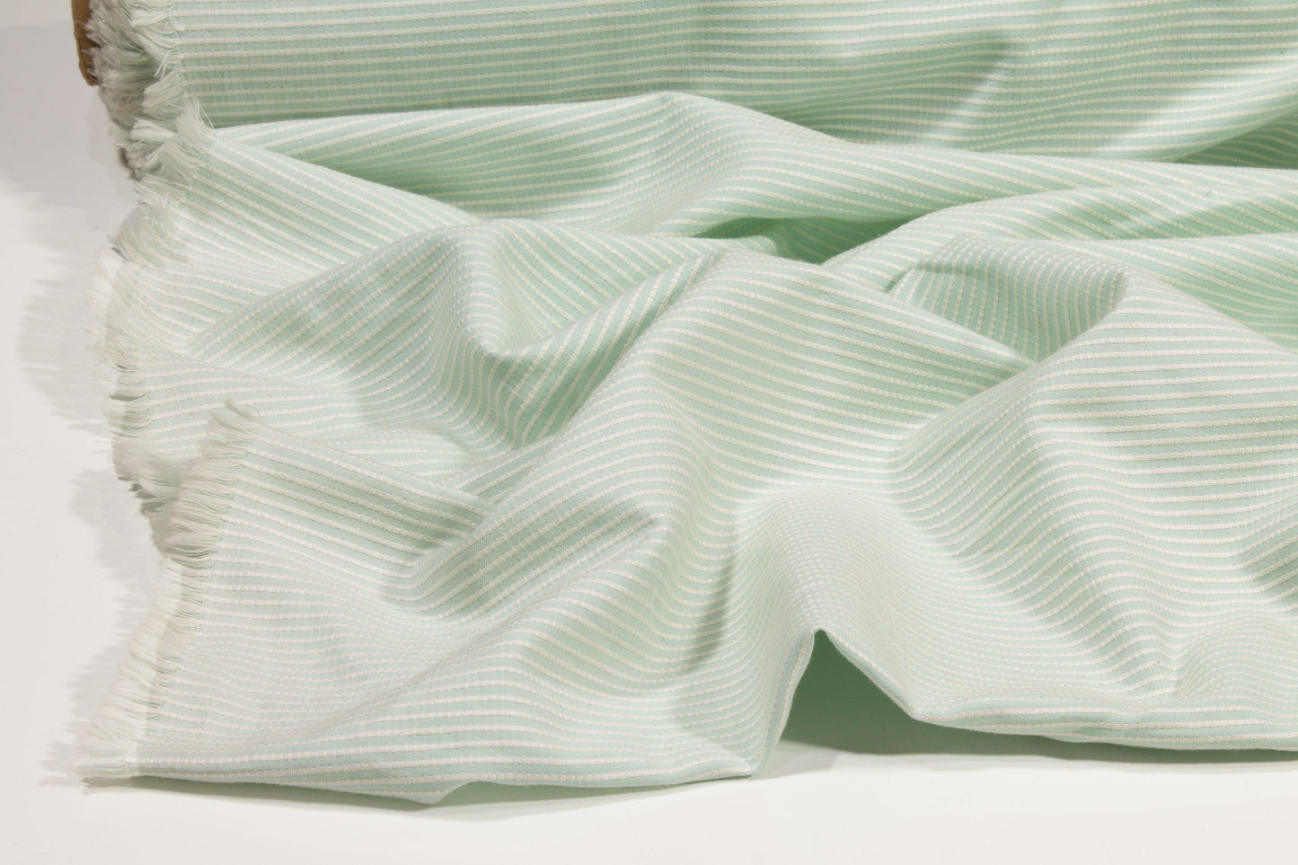 Textured Striped Cotton - Mint Green and White - Prime Fabrics