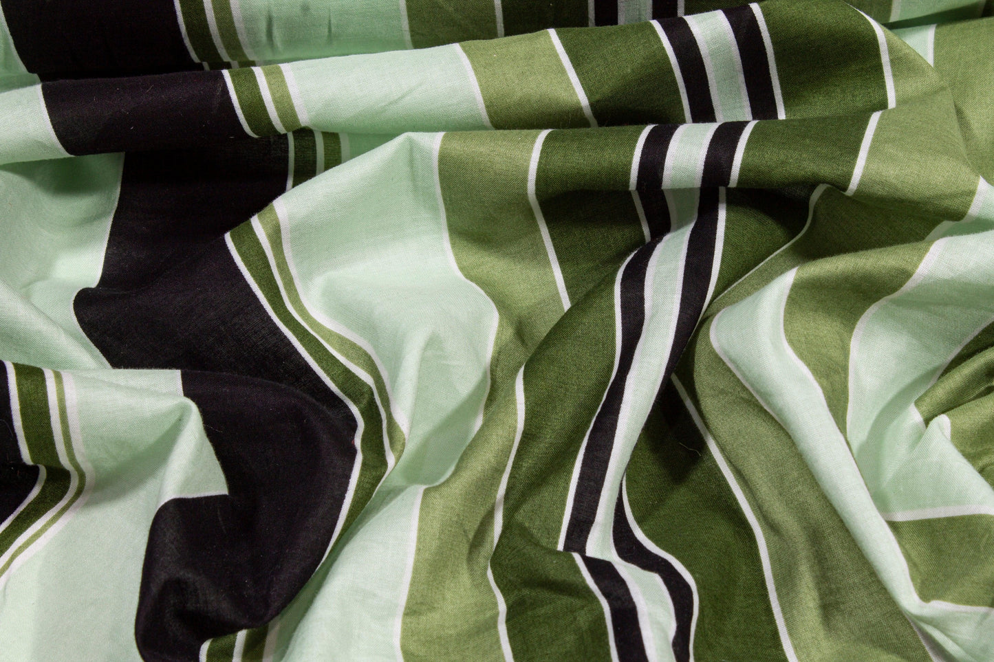 Striped Cotton Voile - Green and Black - Prime Fabrics