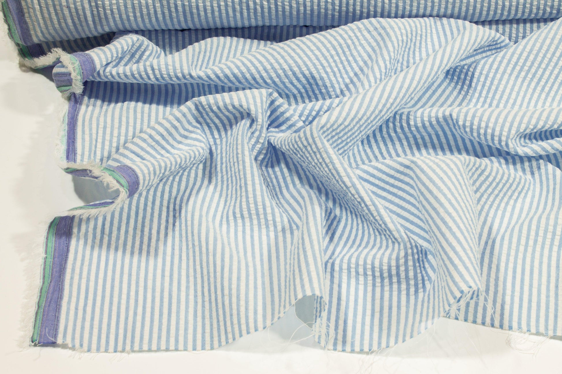 Striped Seersucker Cotton - Blue and White - Prime Fabrics