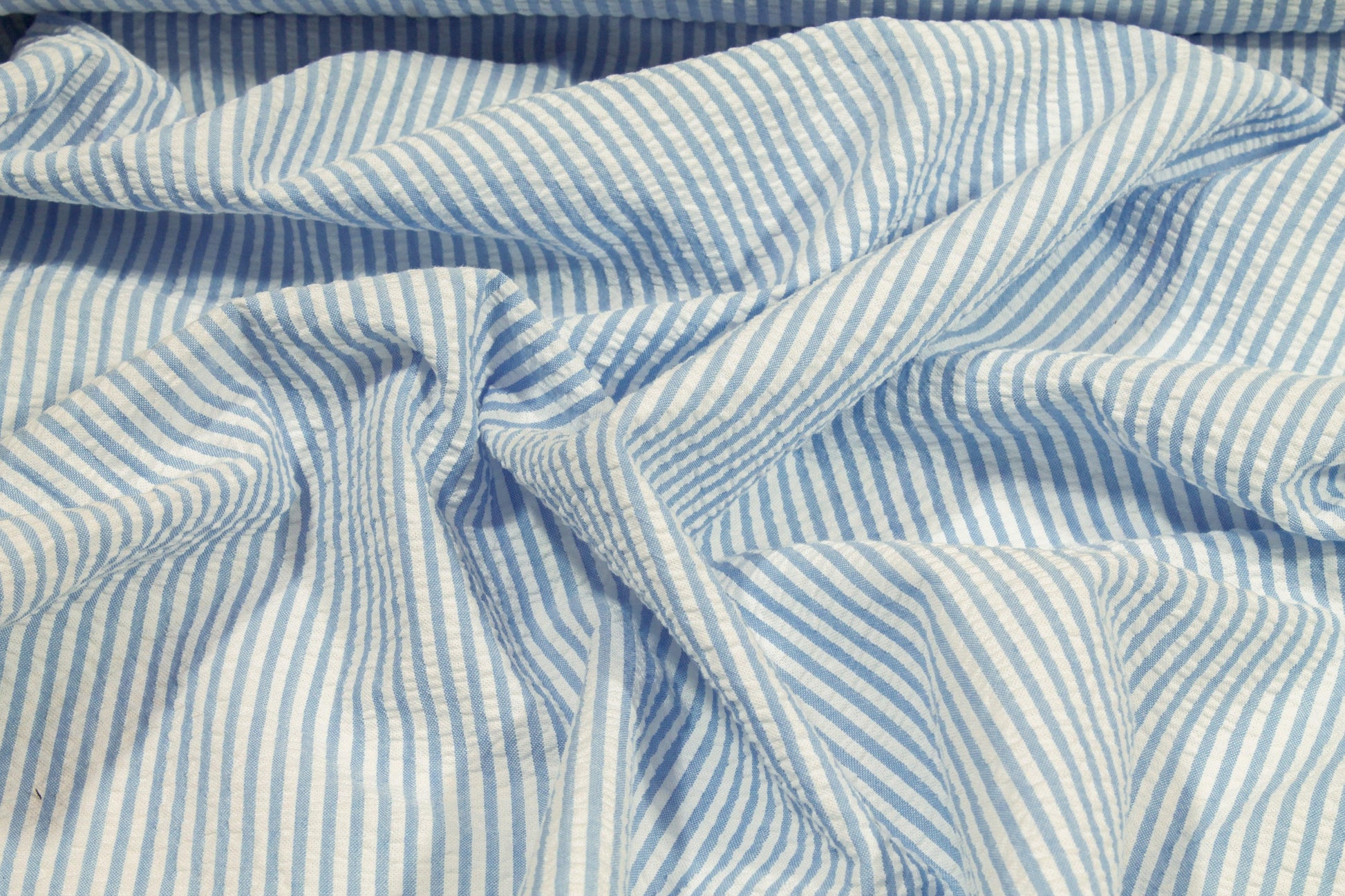 Striped Seersucker Cotton - Blue and White - Prime Fabrics