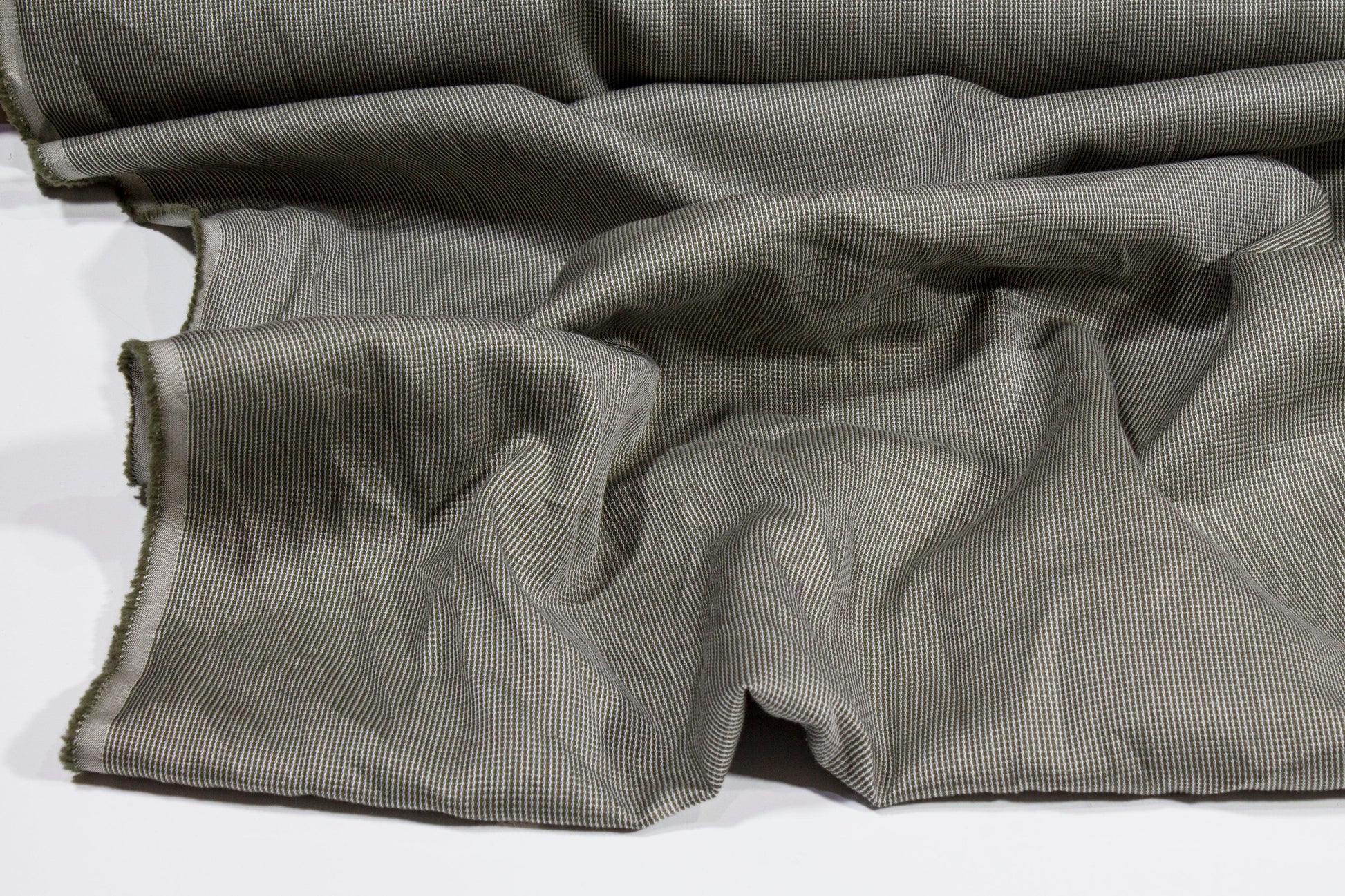 Pin Striped Cotton Shirting - Khaki Green - Prime Fabrics