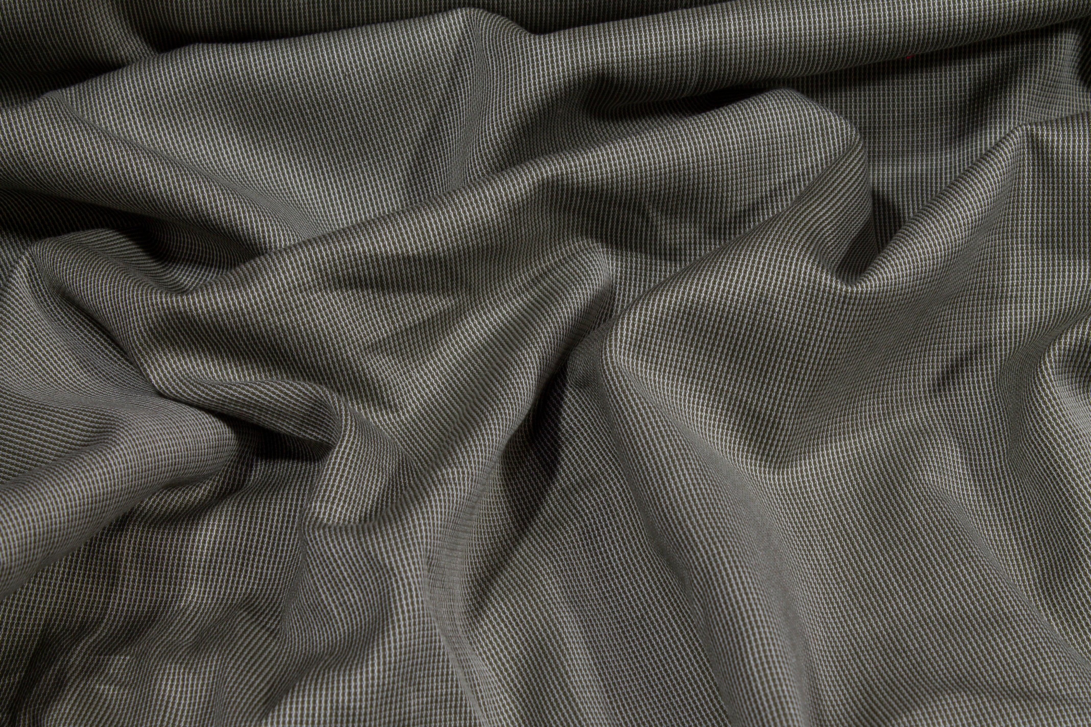 Pin Striped Cotton Shirting - Khaki Green - Prime Fabrics