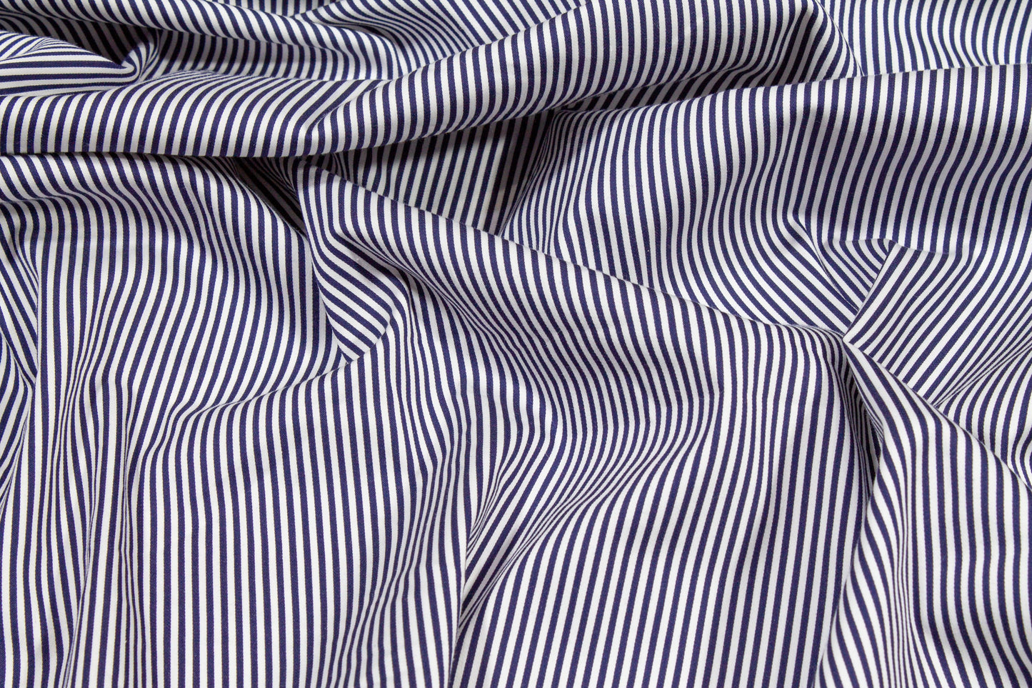 Striped Cotton Stretch Shirting - Navy and White - Prime Fabrics