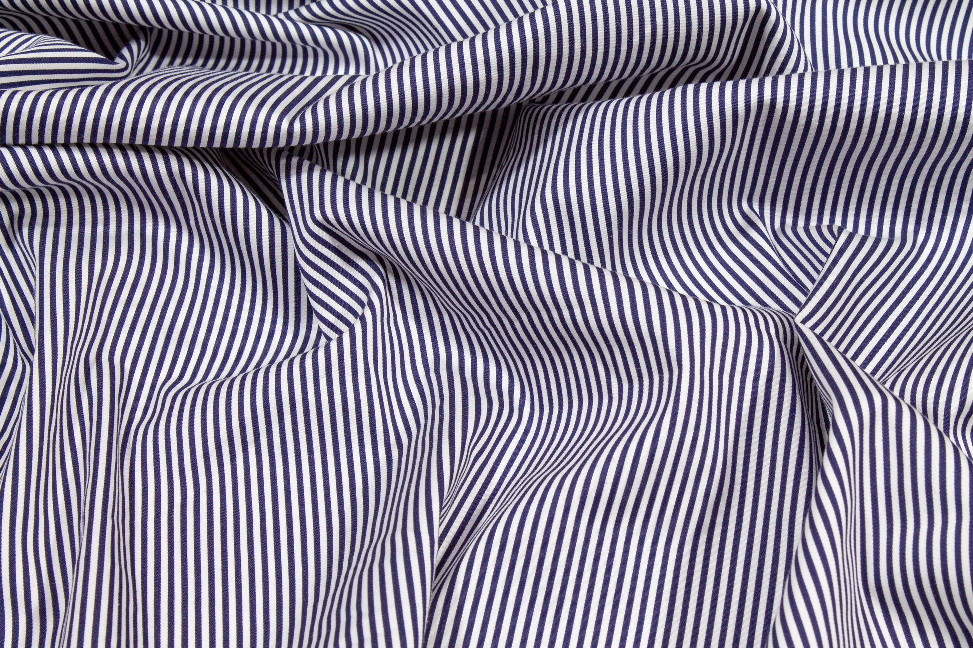 Striped Cotton Stretch Shirting - Navy and White - Prime Fabrics