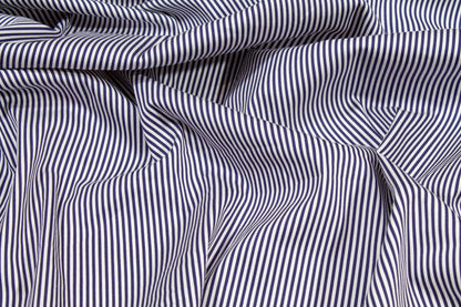 Striped Cotton Stretch Shirting - Navy and White - Prime Fabrics