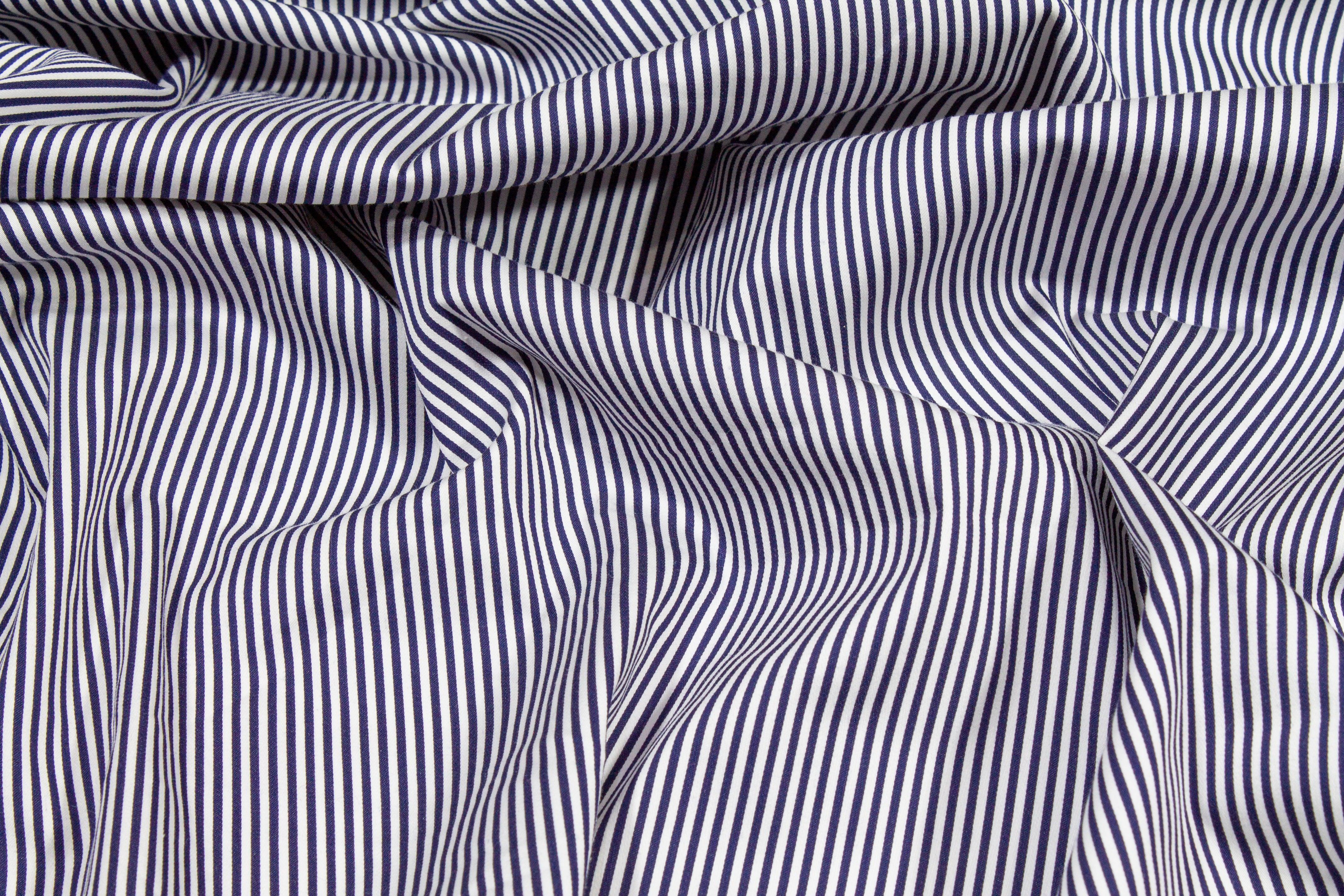 Striped Cotton Stretch Shirting - Navy and White - Prime Fabrics