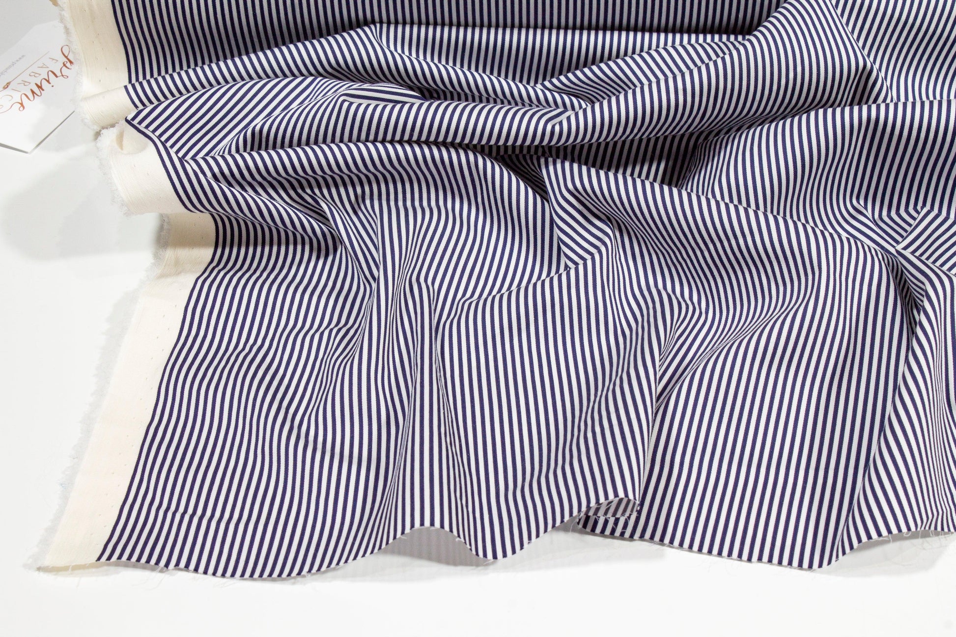 Striped Cotton Stretch Shirting - Navy and White - Prime Fabrics