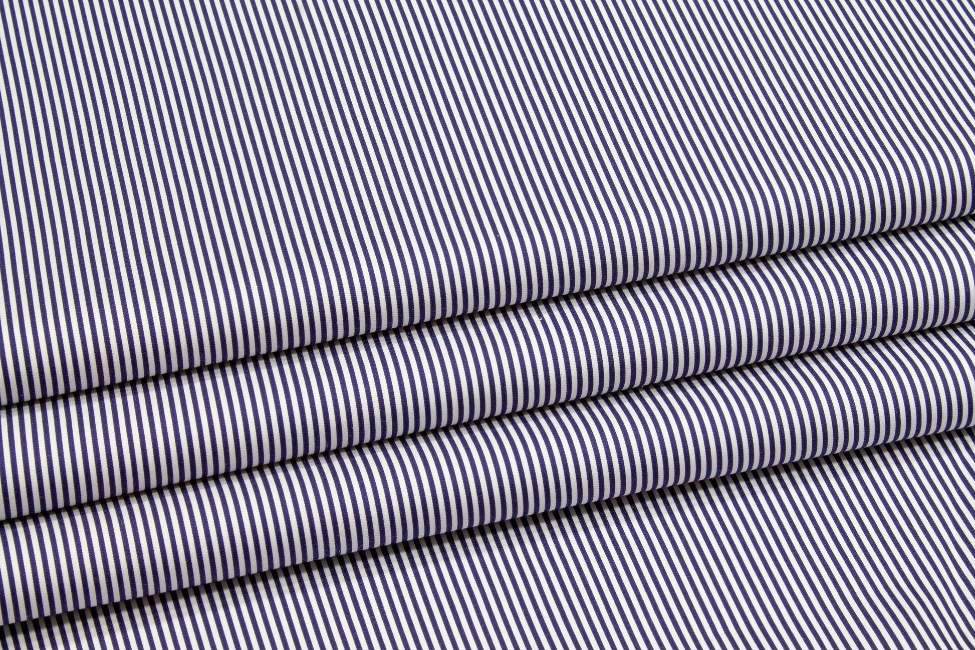 Striped Cotton Stretch Shirting - Navy and White - Prime Fabrics